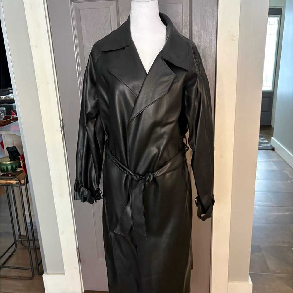 Forever 21 Black Faux Leather Trench Coat